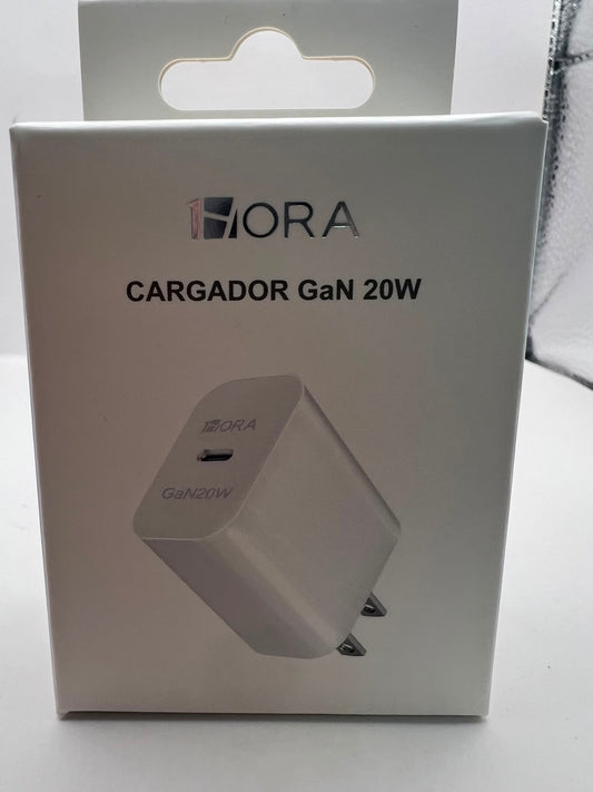 Empaque y especificaciones del cargador 1HORA GAR152 GaN 20W