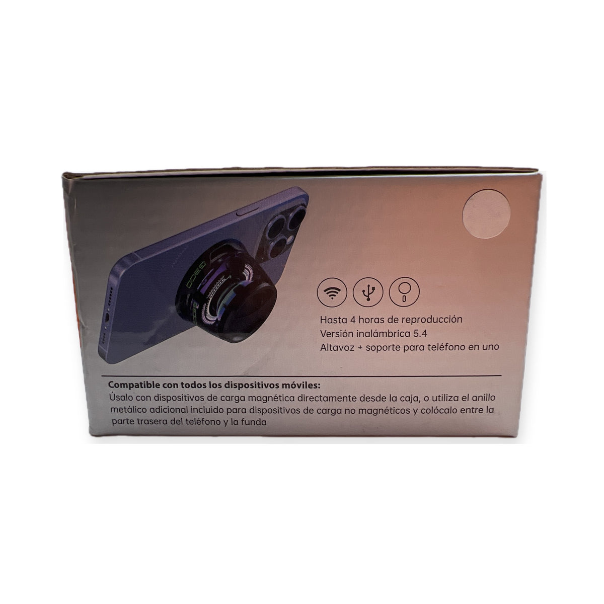 Costado de la caja G300 compatible con todos los moviles y anillo metalico incluido