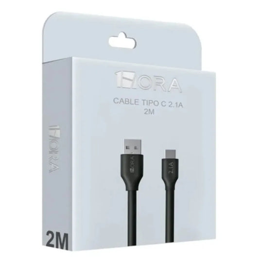 Caja del cable 1Hora USB-C 2.1A de 2 metros, vista de tres cuartos