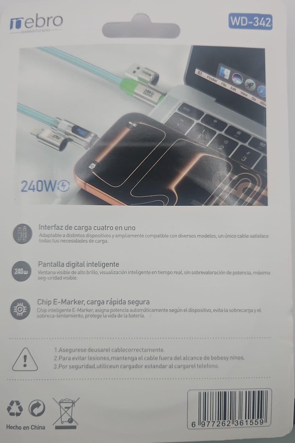 CABLE NEBRO WD-342 4 EN 1 1.8M 240W AZUL CLARO