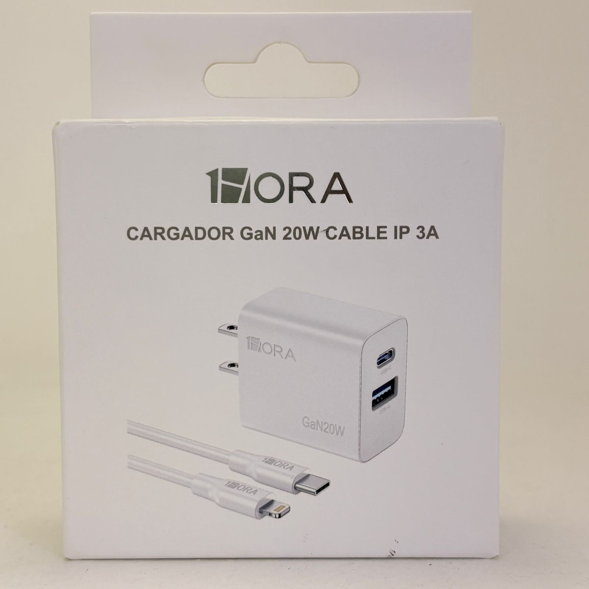 Cable usb-c a lightning y cargador 20w de 2 entradas usb y usb-c 1hora