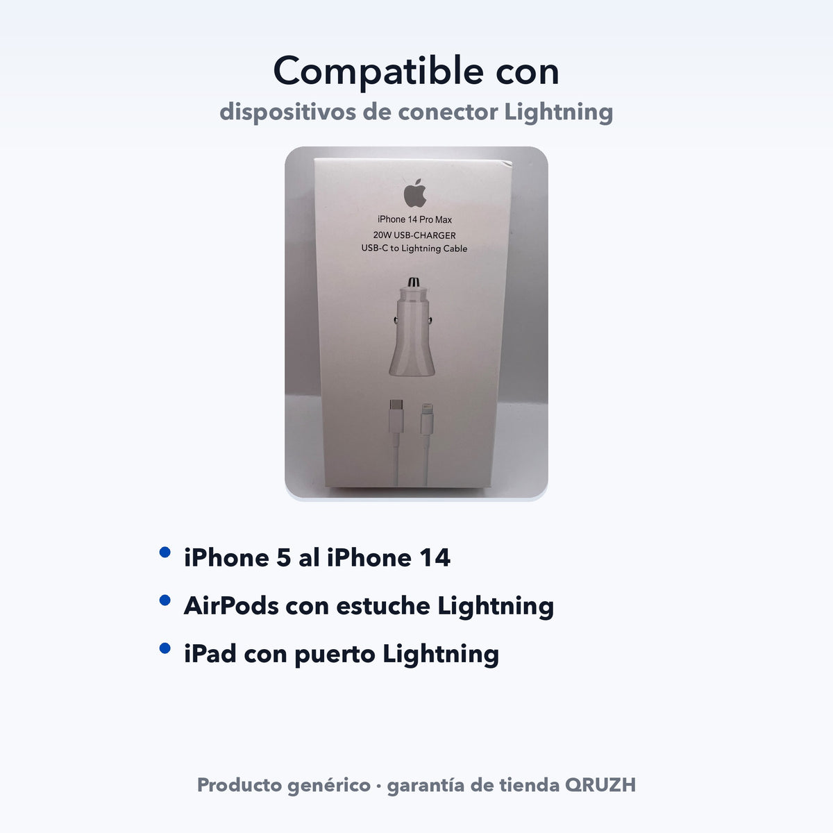 Cargador de auto 20W USB-C con cable Lightning — QRUZH