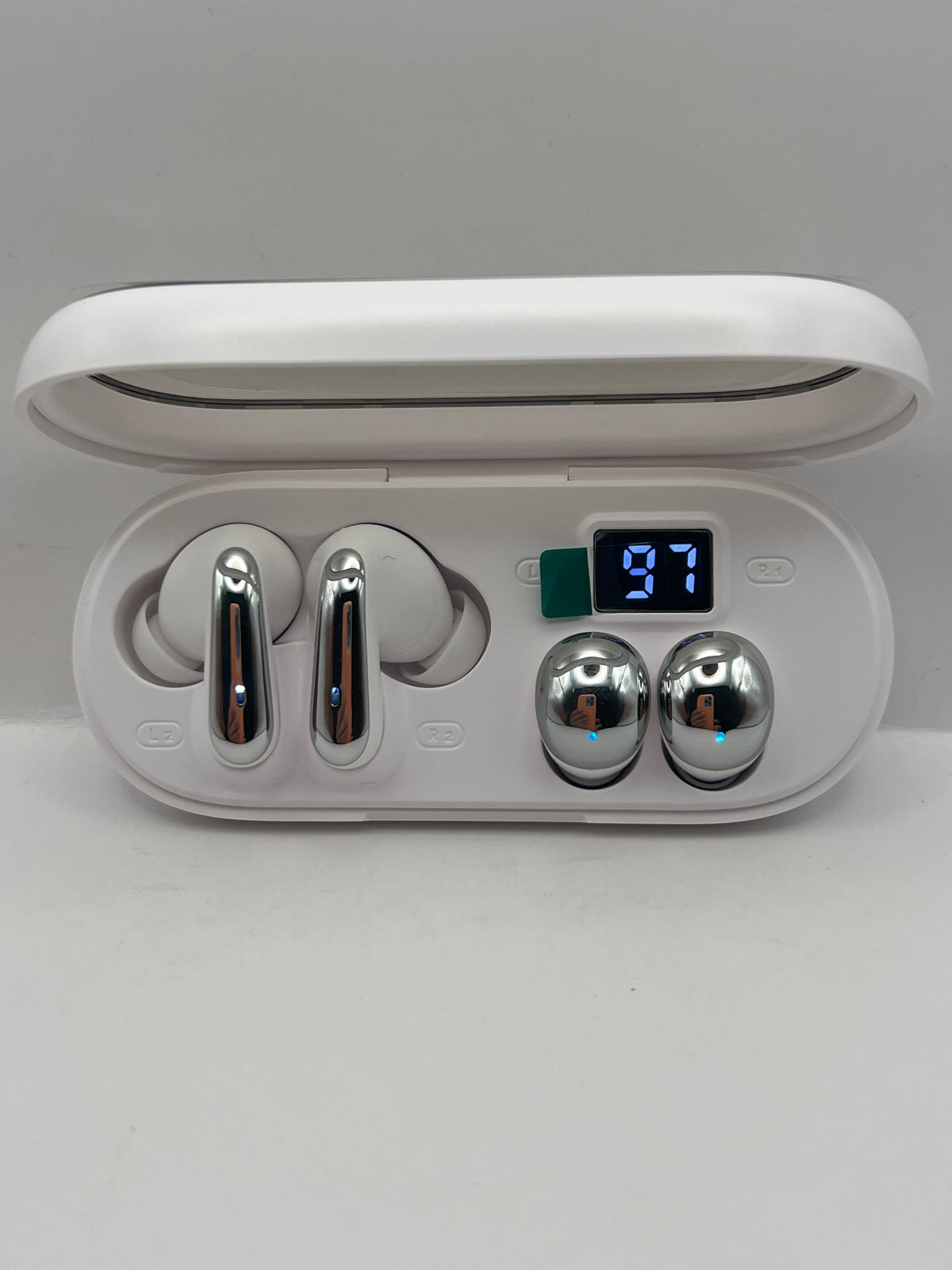 Audifonos inalambricos tws t55 pro y mini Bluetooth 6.0 hh more color Blanco — foto real del producto