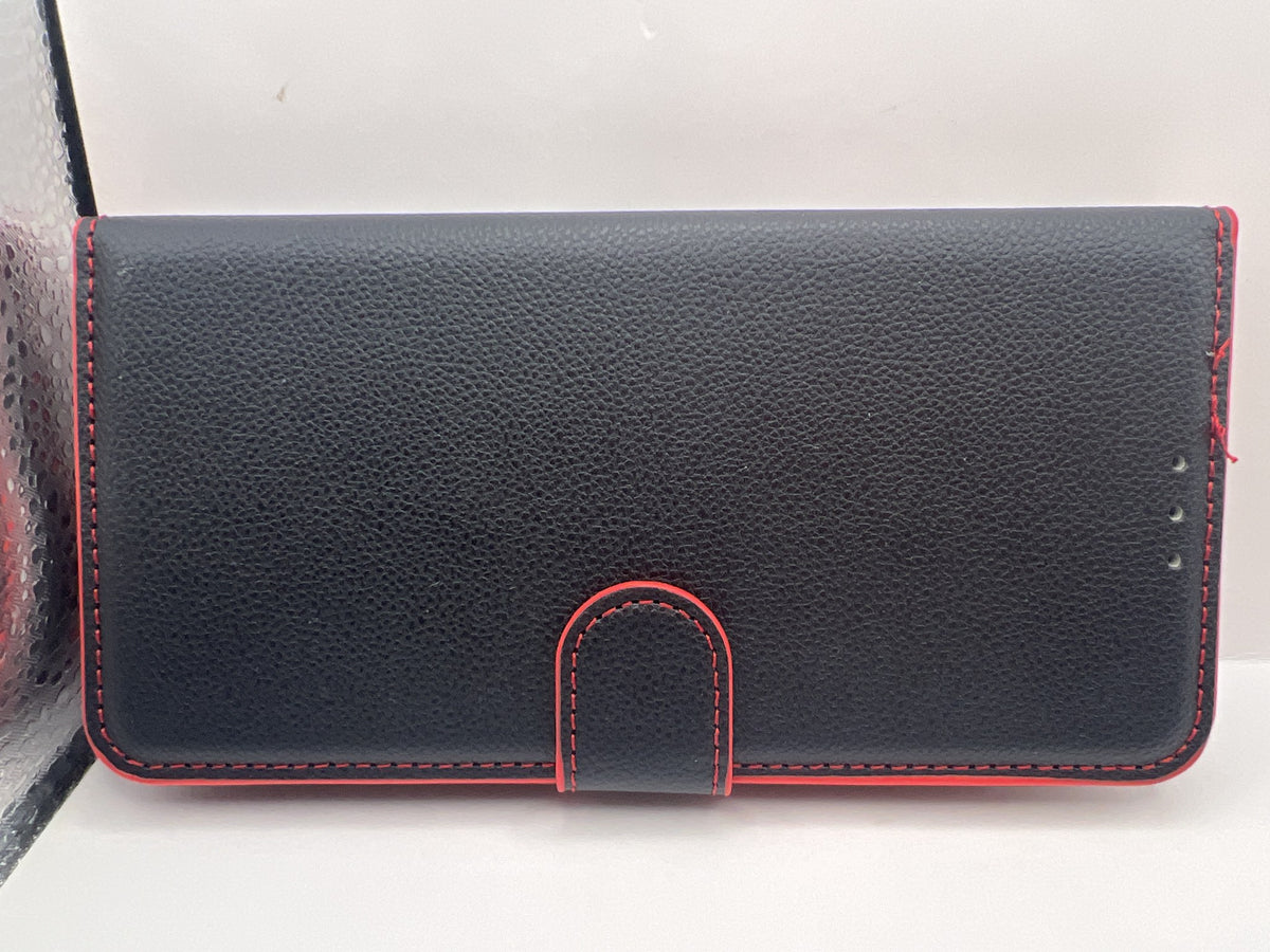 Funda universal tipo cartera piel pu con tarjetero kbod 6.0″ Negro Con Rojo — foto real del producto