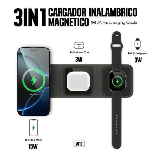 KBOD W10 abierto: celular a 15W, audifonos a 3W y reloj a 3W (recreación digital)