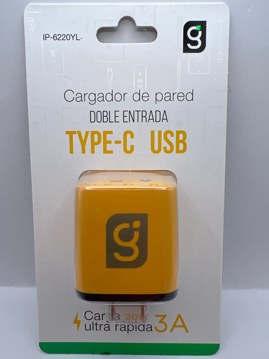 Cargador de pared 20W Tipo C + USB | Green Leaf