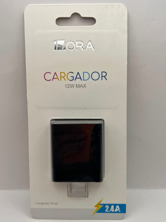 Cargador dual USB 12W 1HORA GAR129 Negro | QRUZH Cancún
