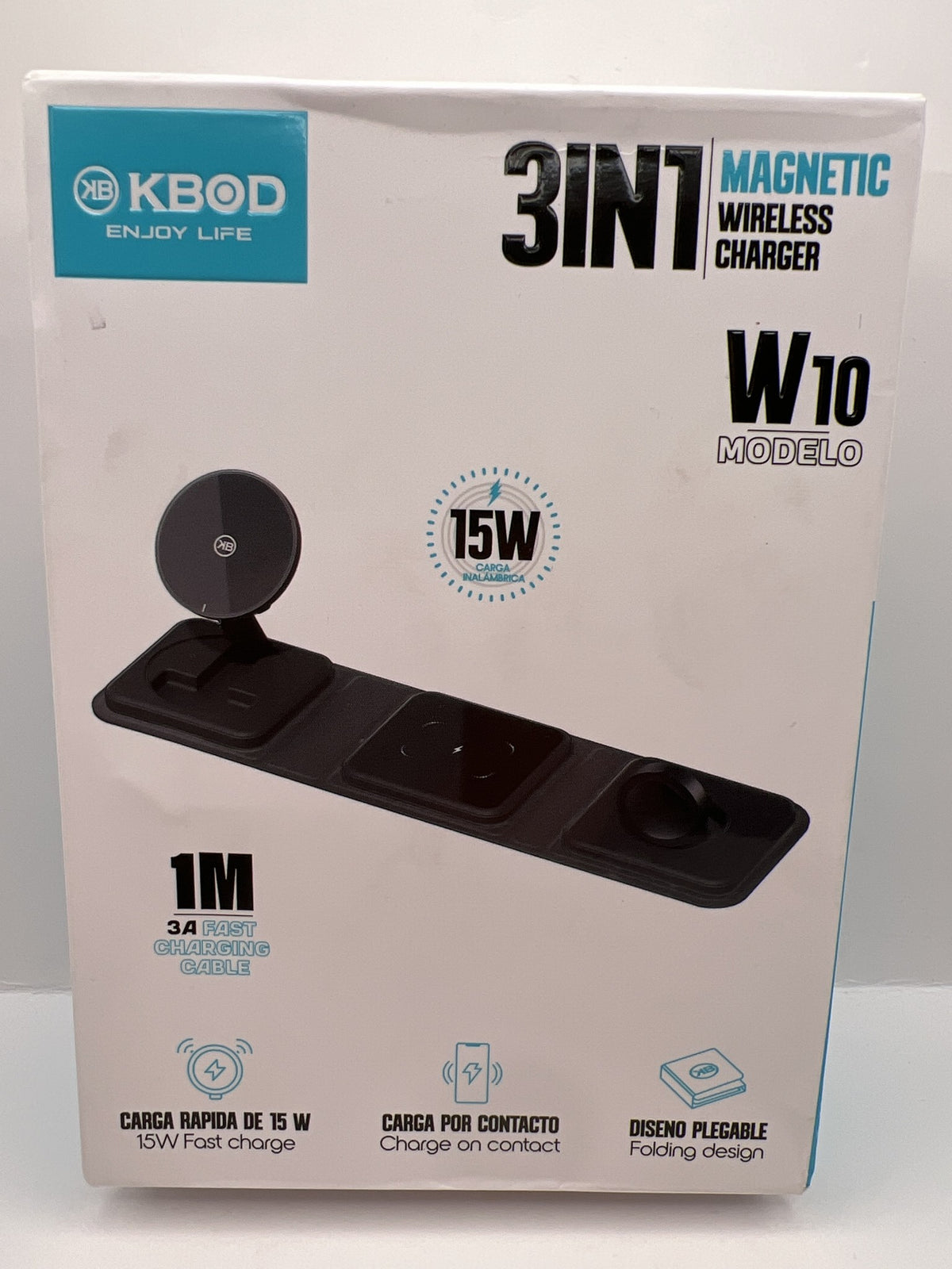 Caja del cargador inalambrico magnetico 3 en 1 plegable KBOD W10