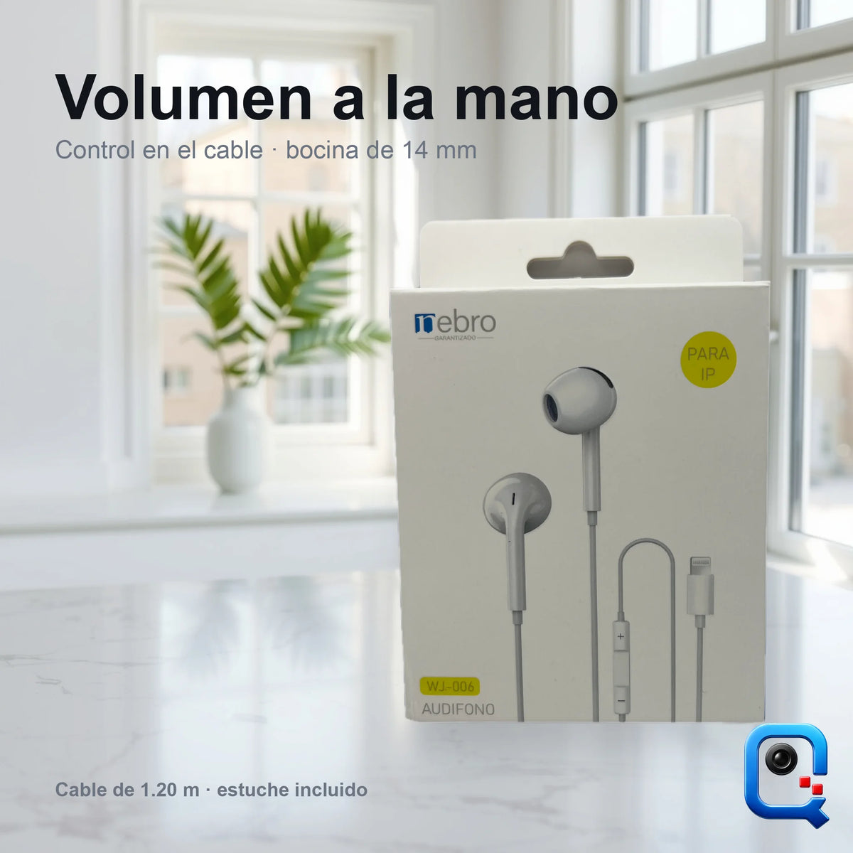 Audifonos Nebro WJ-006 con control de volumen en el cable y bocina de 14 mm (recreación digital)