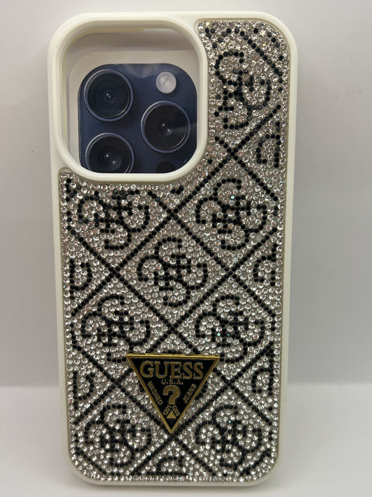 Funda iPhone 15 Pro Guess Pedreria Blanco | QRUZH