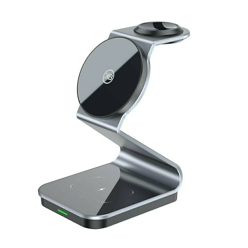 KBOD W12 cargador inalambrico magnetico 3 en 1 en estudio (recreación digital)