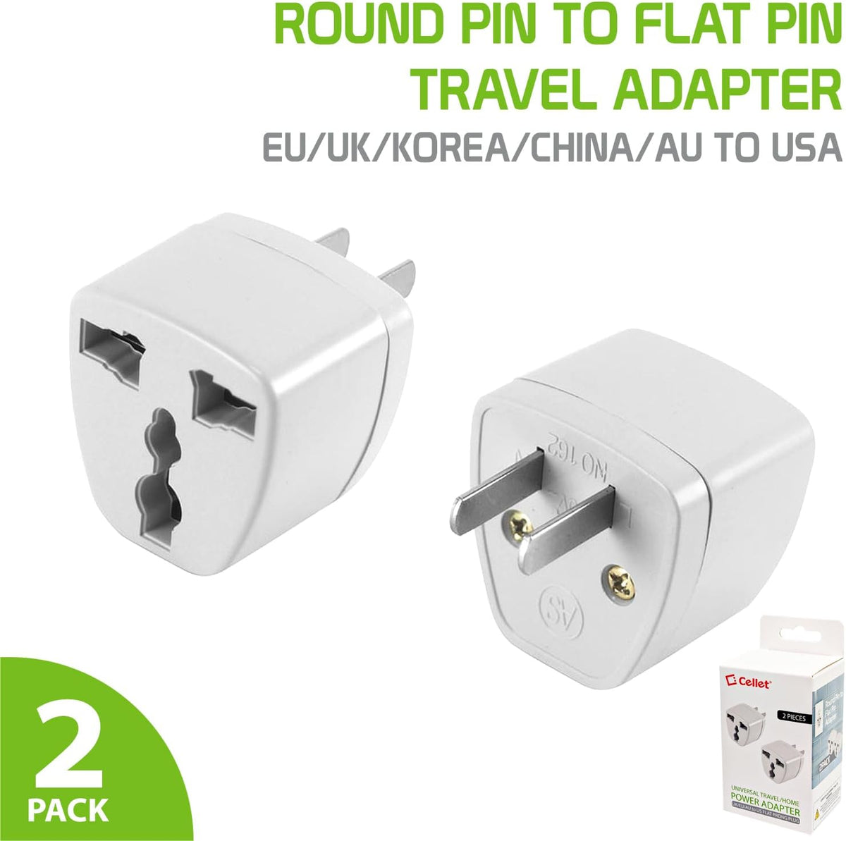 Convierte clavija redonda EU/UK/AU a clavija plana US