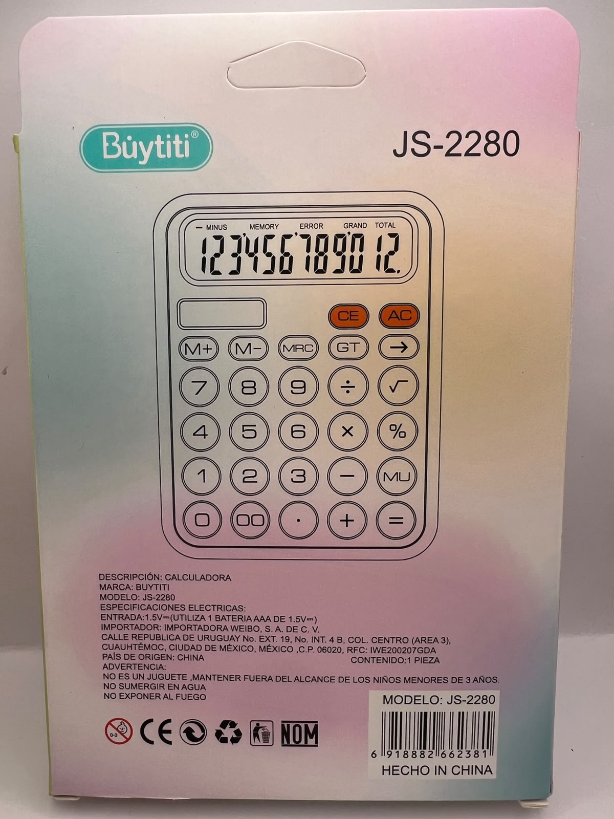 Calculadora solar Búytiti JS-2280 de 12 dígitos