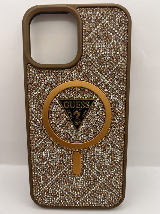 Funda iPhone 12 Pro Max Guess Pedreria Magsafe Dorado | QRUZH