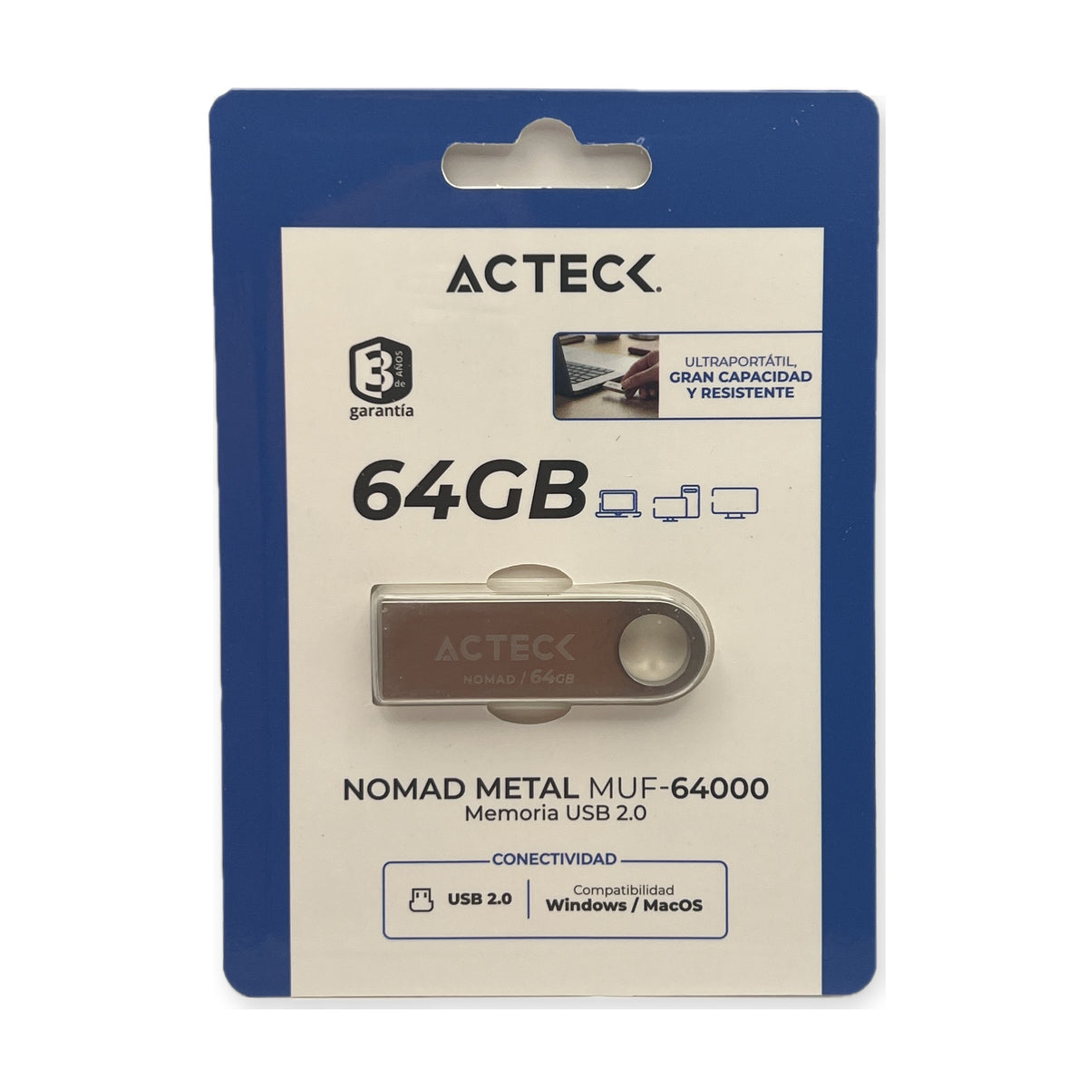 Memoria USB 64GB Acteck Nomad Metal | QRUZH Cancún