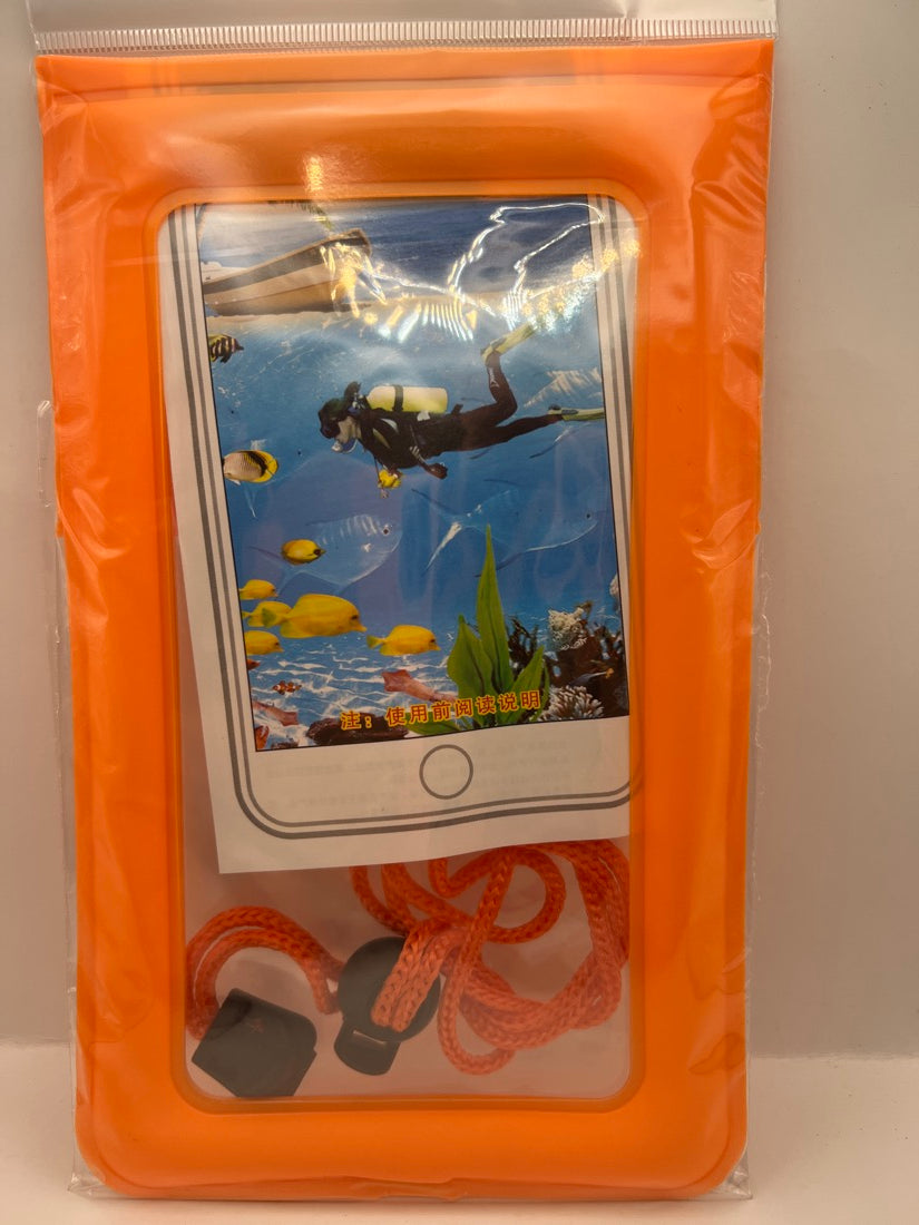 Bolsa contra agua de tres cierres flotante para celular, color Naranja — foto real del producto