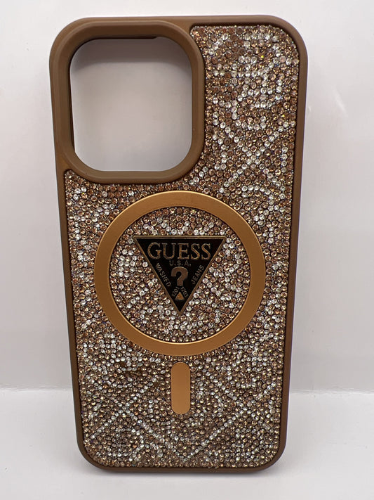 Funda iPhone 13 Pro Guess Pedreria Magsafe Dorado | QRUZH