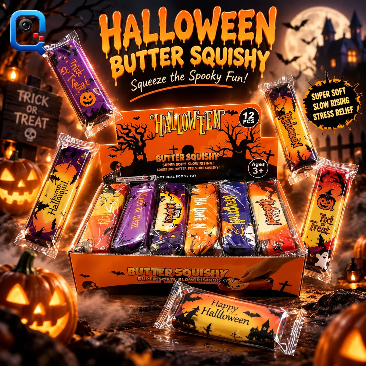 Barras de mantequilla Halloween envueltas, estampados Trick or Treat, Happy Halloween y Halloween (recreacion digital, caja i