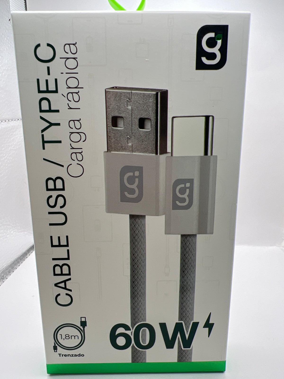 Cable USB a Tipo C Green Leaf 18-2018WH 60W 1.8m trenzado blanco