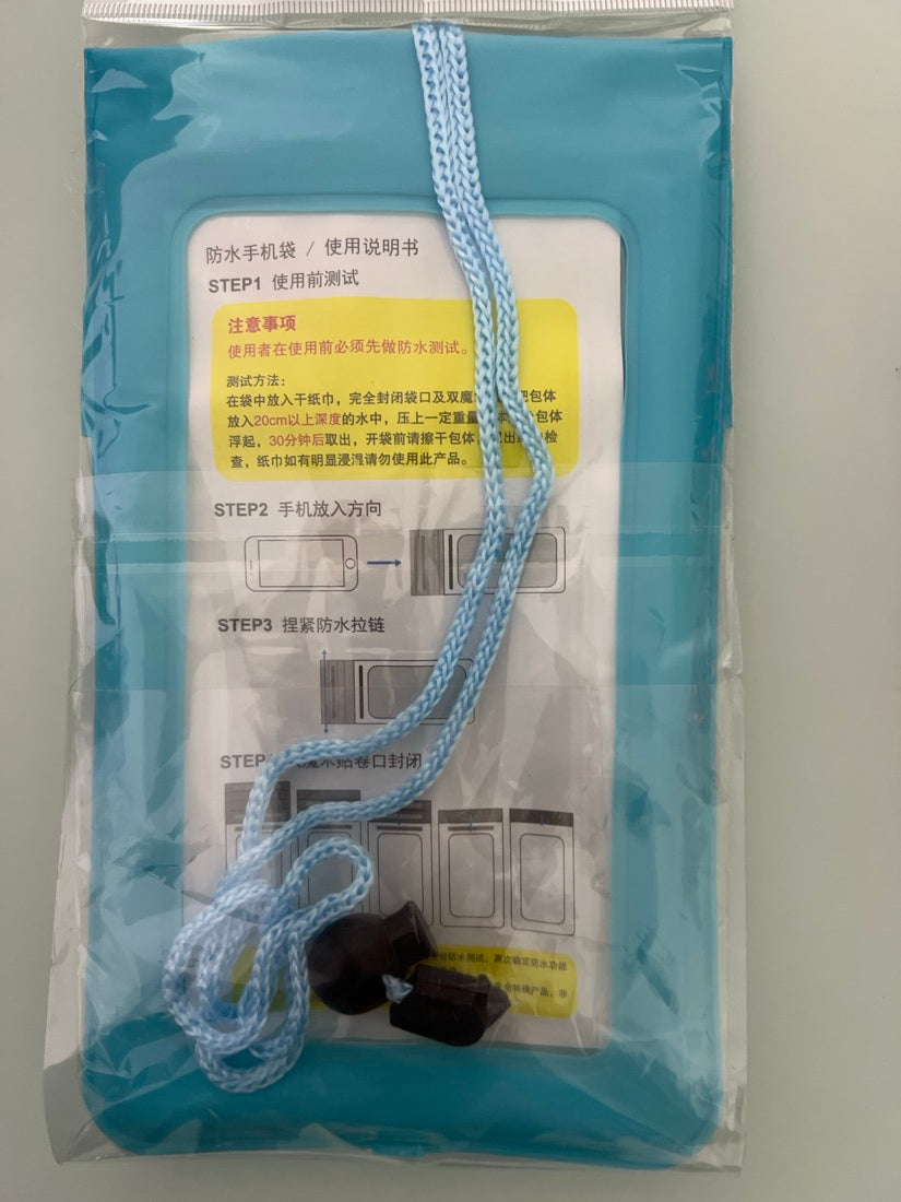 Bolsa contra agua de tres cierres flotante para celular, color Azul Claro — foto real del producto