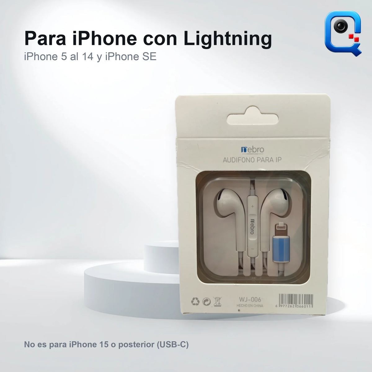 Audifonos Nebro WJ-006 para iPhone con puerto Lightning, no es para iPhone 15 o posterior (recreación digital)
