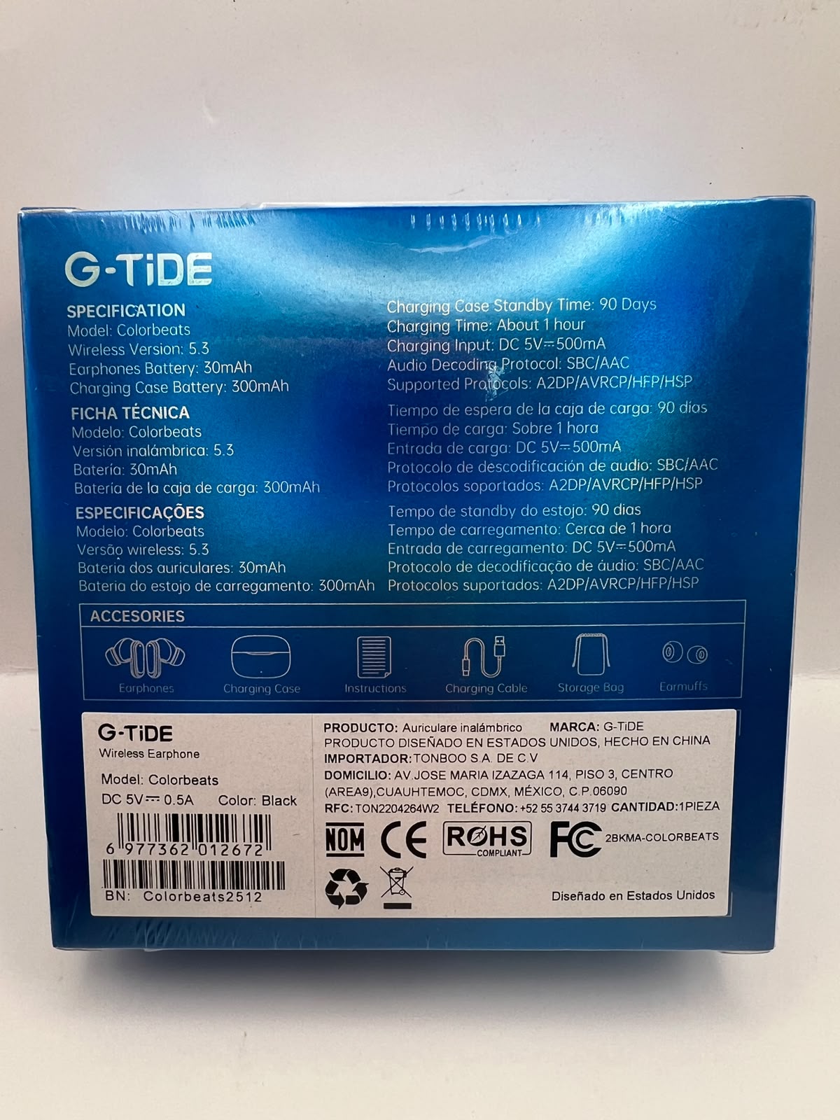 Empaque y contenido de los audífonos G-TiDE ColorBeats