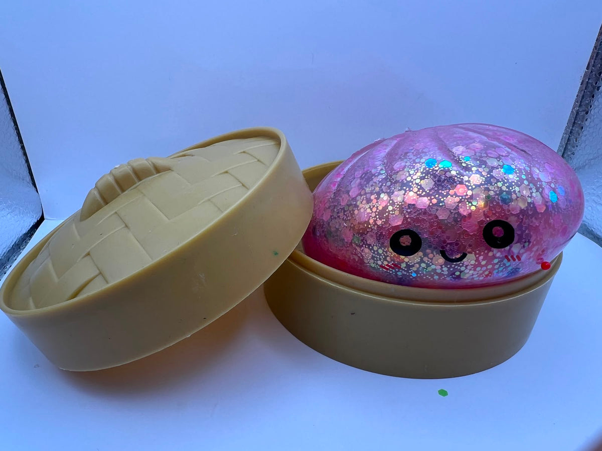 Squishy Steam Bunz DIM SUM Mystery: pelota antiestrés en vaporera de juguete