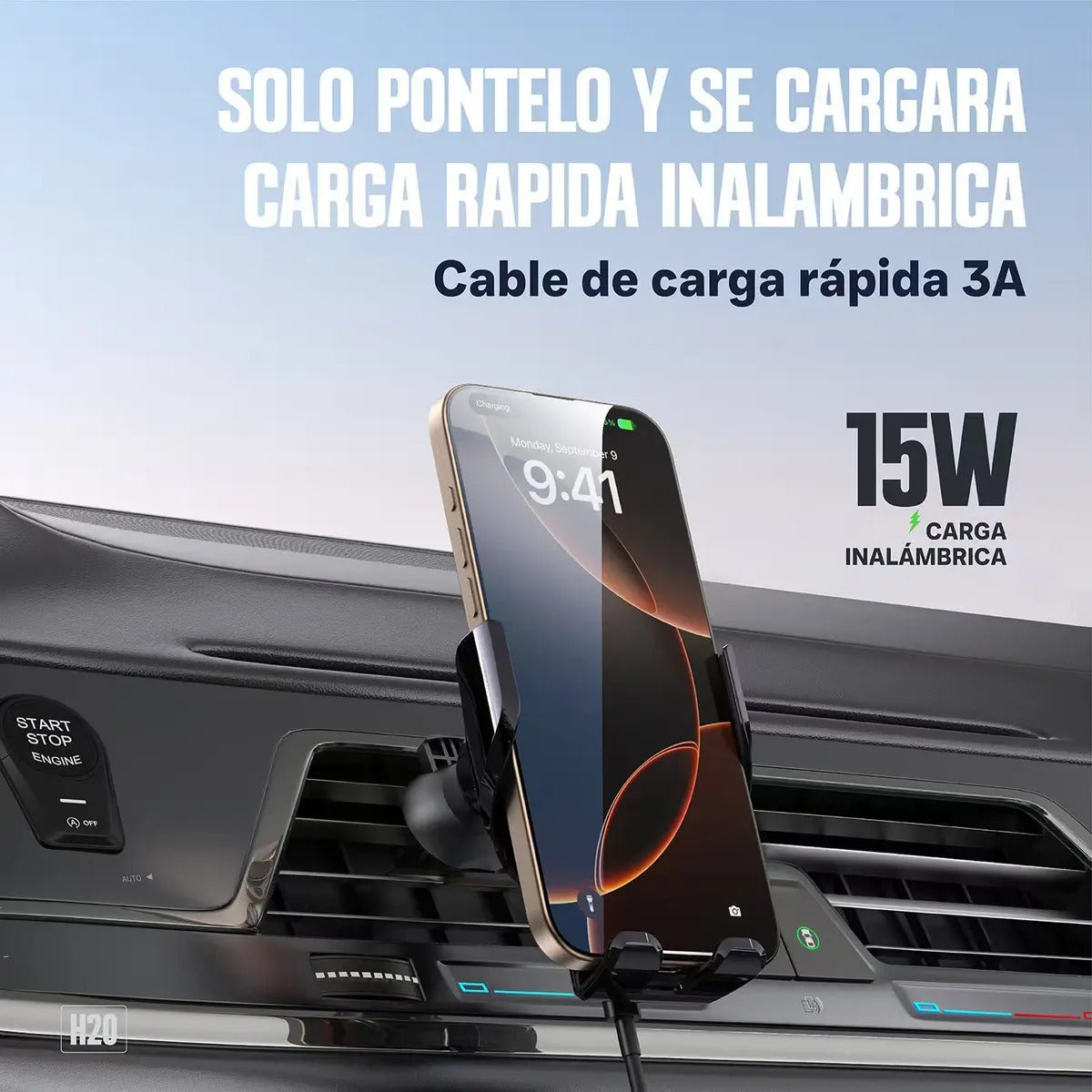 KBOD H20 cargando un celular de forma inalambrica a 15W (recreación digital)
