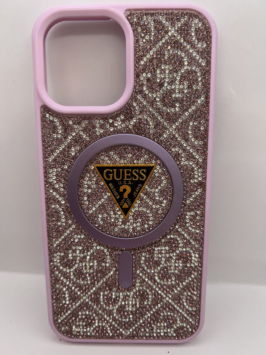 Funda iPhone 12 Pro Max Guess Pedreria Magsafe Rosa | QRUZH