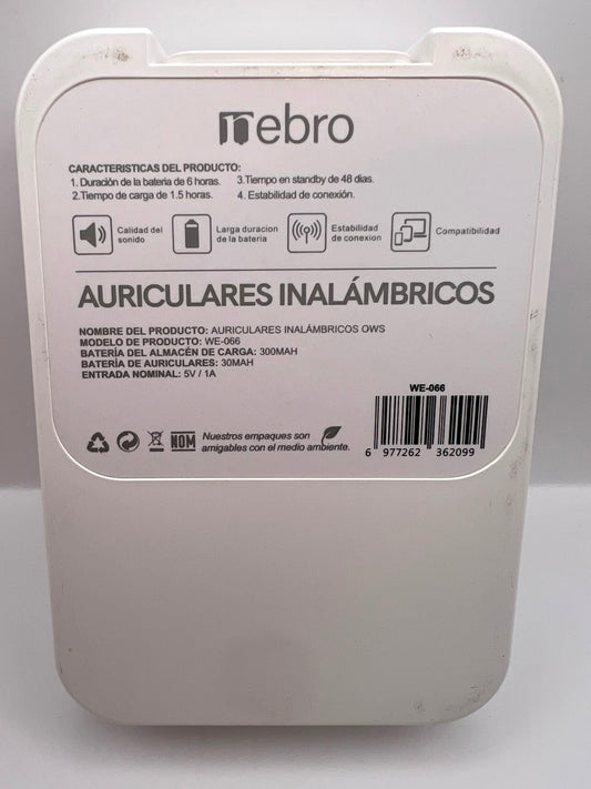 Reverso del empaque: Nebro WE-066 auriculares OWS