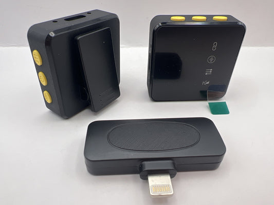 Microfono inalambrico de solapa doble 2.4g para iphone Lightning c12 negro Negro — foto real del producto