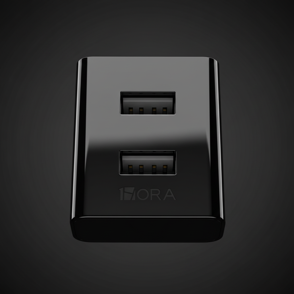 Creativo generado con IA: los dos puertos USB-A del cargador 1HORA GAR129