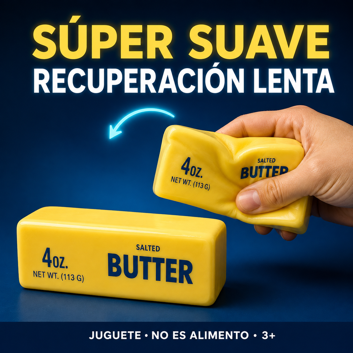 Squishy barra de mantequilla — imagen promocional generada con IA