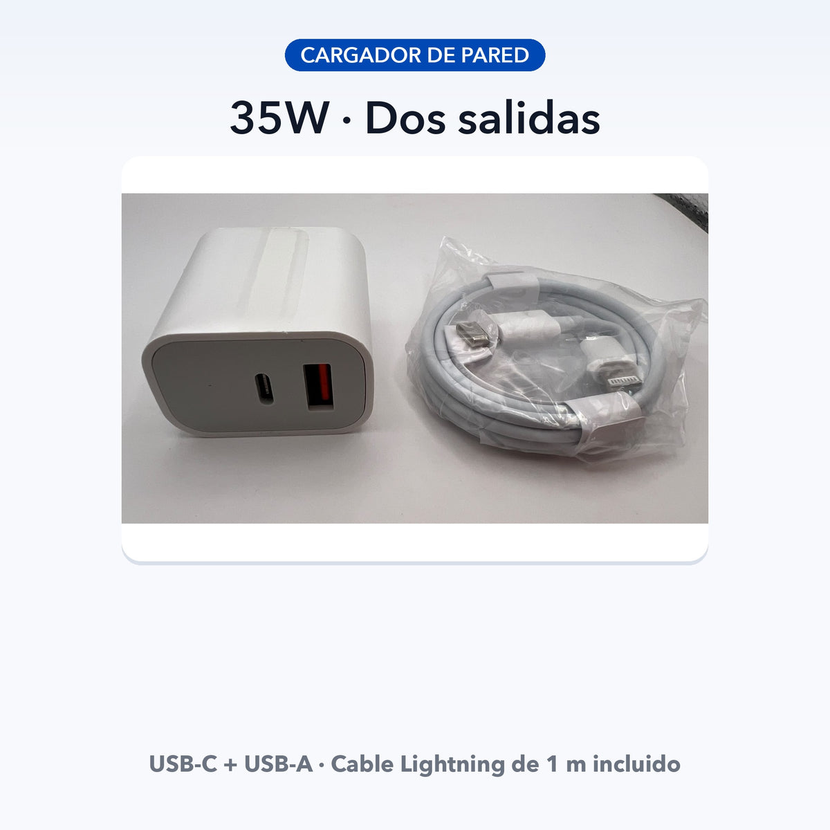 Cargador de pared 35W con salidas USB-C y USB-A y cable Lightning — QRUZH
