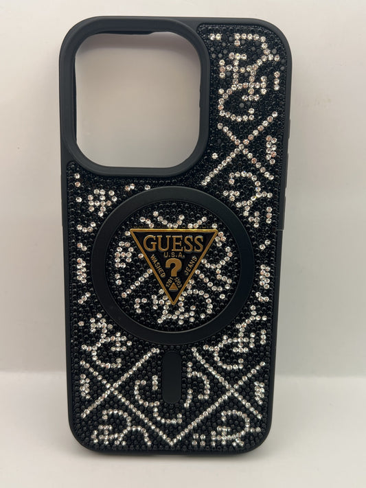 Funda iPhone 15 Pro Guess Pedreria Magsafe Negro | QRUZH