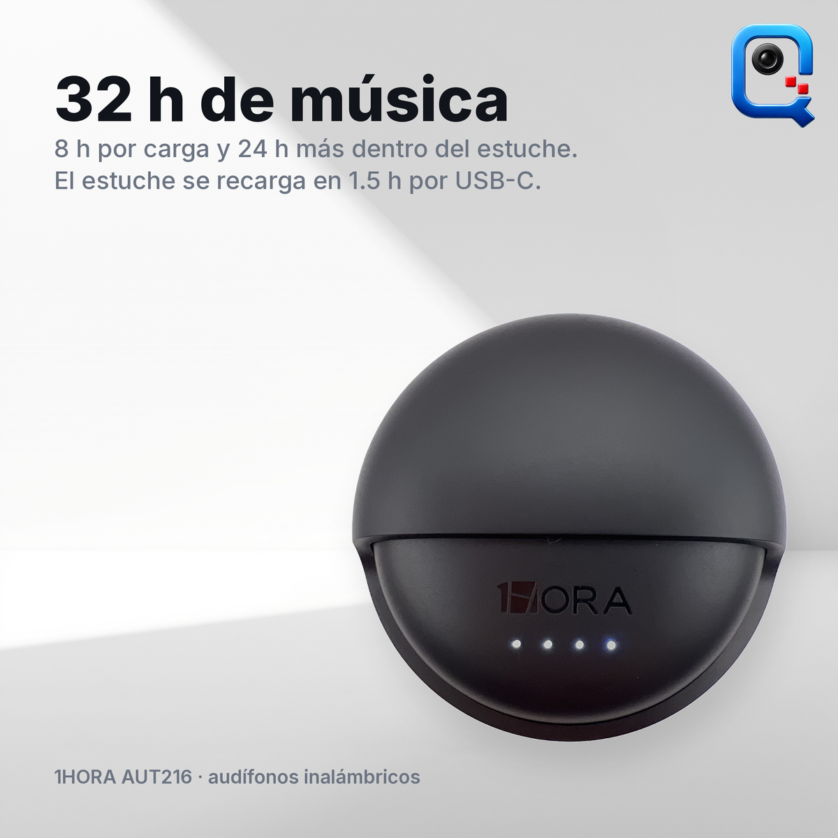 32 horas de música: 8 h por carga y 24 h más en el estuche (recreación digital)