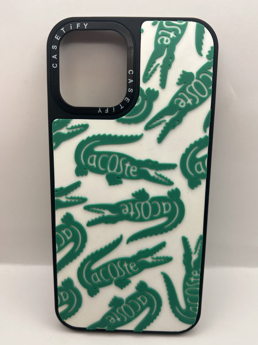 Funda iPhone 13 Pro Max Goma 3D Lacoste Blanco Con Verde | QRUZH