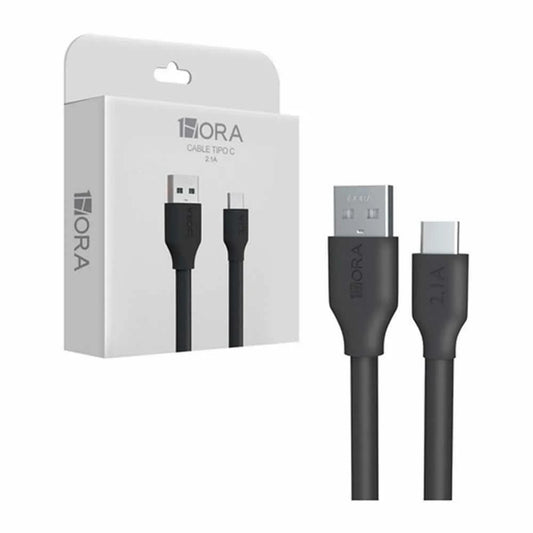 Cable 1Hora USB-A a USB-C de 2 metros negro junto a su caja original