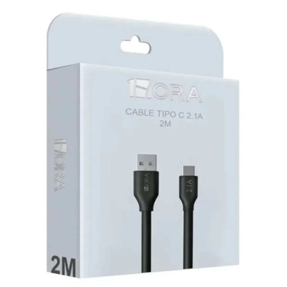 Caja del cable 1Hora USB-C 2.1A de 2 metros, vista de tres cuartos