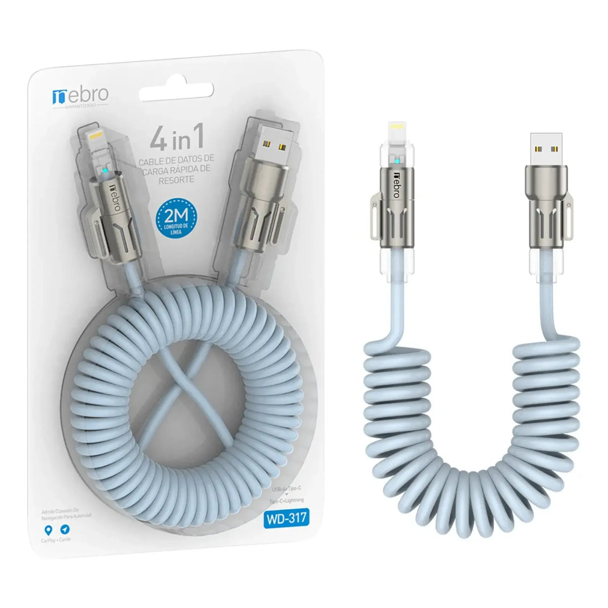 CABLE NEBRO WD-317 RESORTE 4 EN 1 2M AZUL