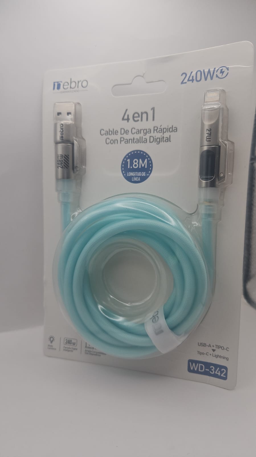 CABLE NEBRO WD-342 4 EN 1 1.8M 240W AZUL CLARO