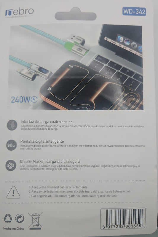 CABLE NEBRO WD-342 4 EN 1 1.8M 240W AZUL CLARO