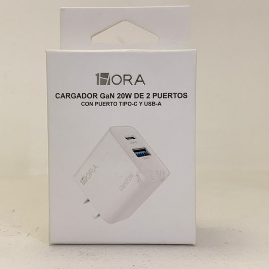 Cargador 20w de 2 entradas usb y usb-c