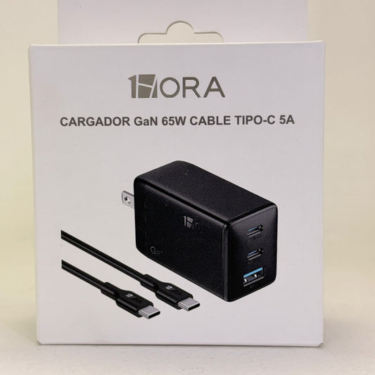Cargador 65w 3 entradas con cable usb-c 1hora