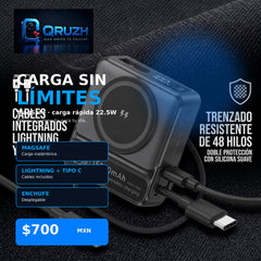Power bank magnetico inalambrico 15000 mAh con enchufe plegable y cables integrados Nebro WB-160 - Negro