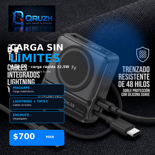 Power bank magnetico inalambrico 15000 mAh con enchufe plegable y cables integrados Nebro WB-160 - Negro