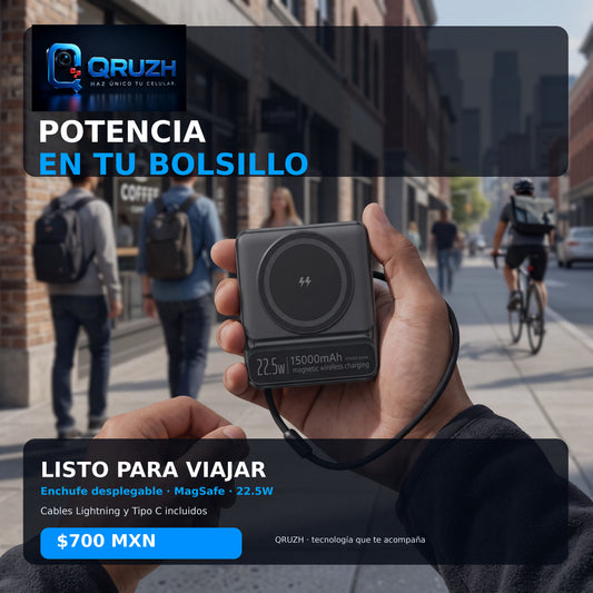 Power bank magnetico inalambrico 15000 mAh con enchufe plegable y cables integrados Nebro WB-160 - Negro
