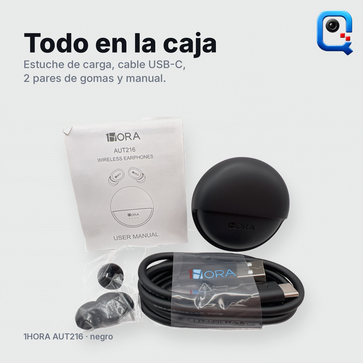 Todo lo que trae la caja del 1HORA AUT216 (recreación digital)