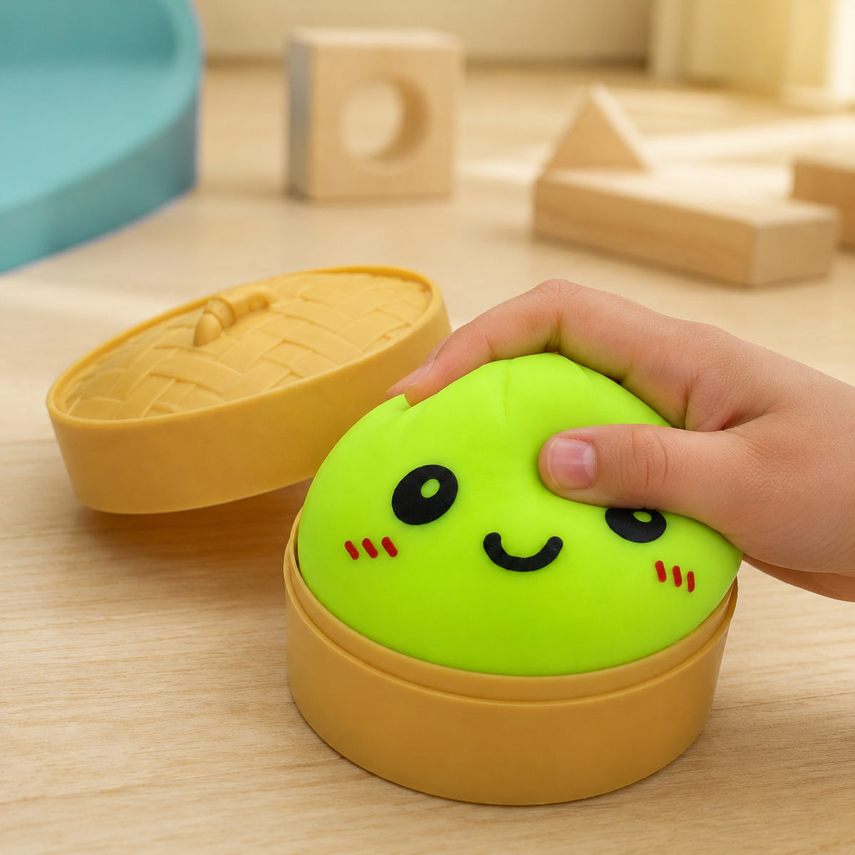 Squishy Bun sugar en cuarto de nino - imagen generada con IA (recreación digital)