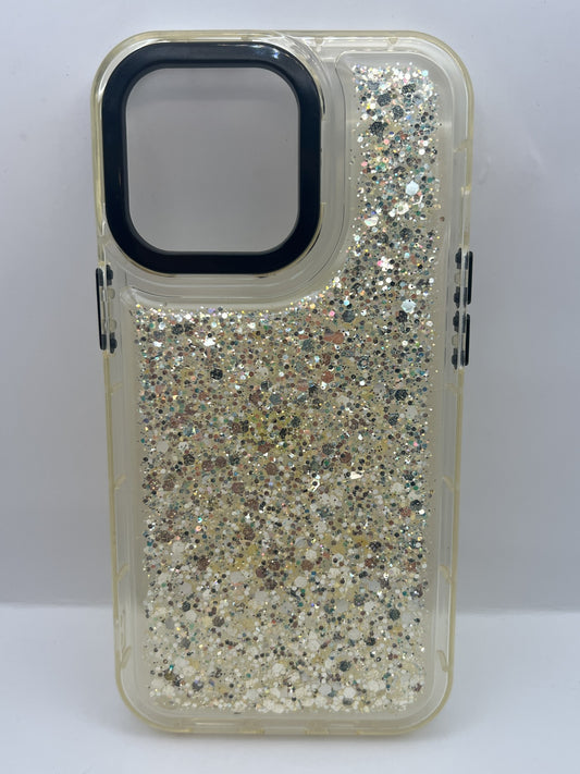 Funda iPhone 13 Pro Glitter Transparente Dorado | QRUZH